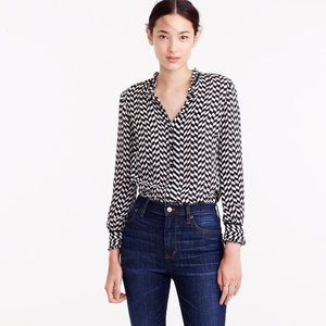 J Crew Geometric Houndstooth Silk Button Up